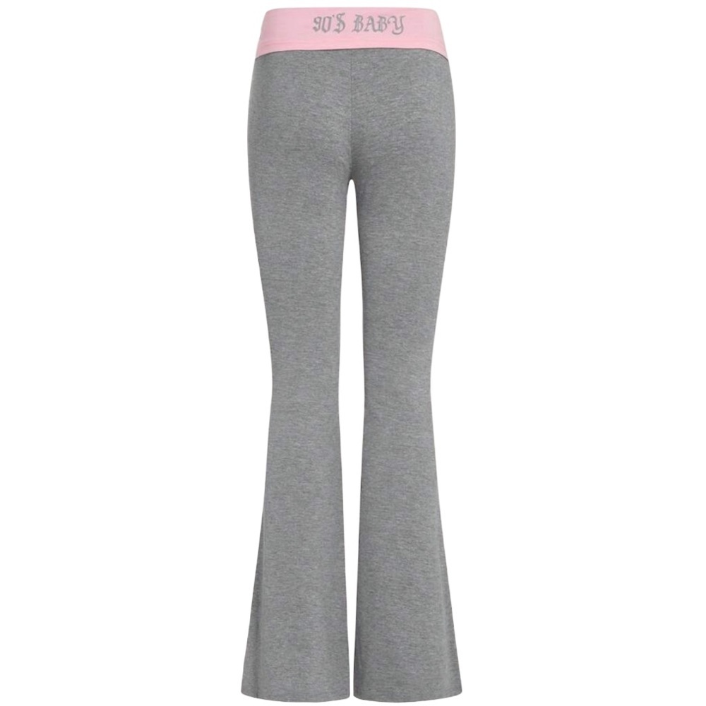 Women's Gray Flared Lounge Pants with 90s Baby Pink Waistband Size XS